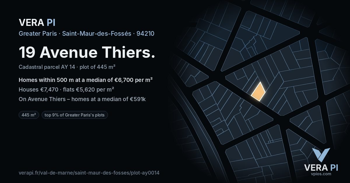 19 Avenue Thiers, Saint-Maur-des-Fossés at night – the plot lit, the parcels around coloured by the prices near them