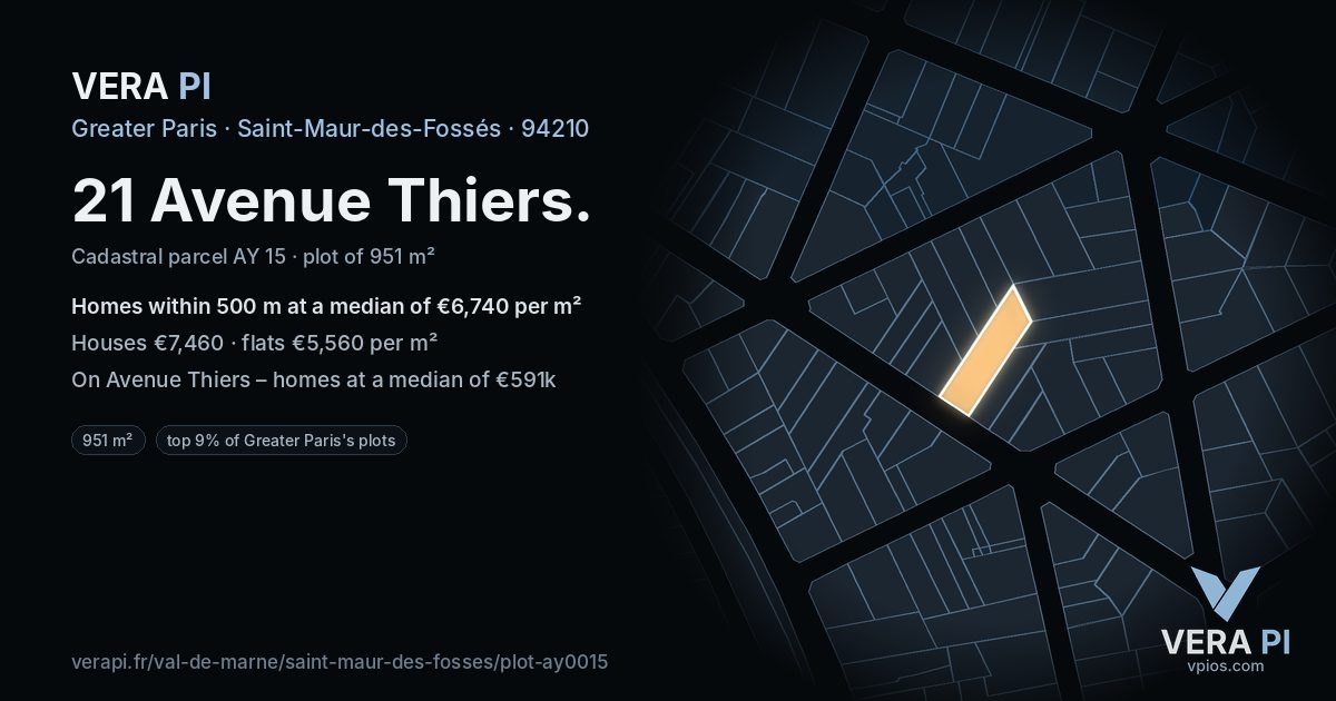 21 Avenue Thiers, Saint-Maur-des-Fossés at night – the plot lit, the parcels around coloured by the prices near them
