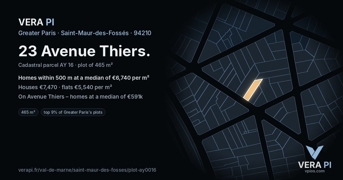 23 Avenue Thiers, Saint-Maur-des-Fossés at night – the plot lit, the parcels around coloured by the prices near them