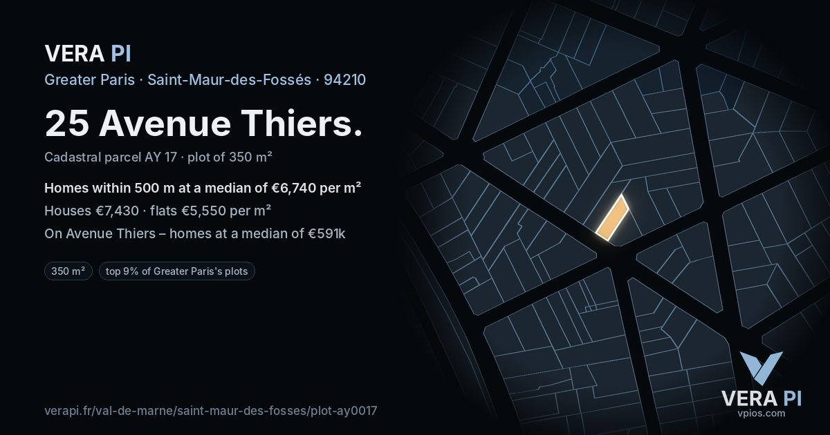 25 Avenue Thiers, Saint-Maur-des-Fossés at night – the plot lit, the parcels around coloured by the prices near them