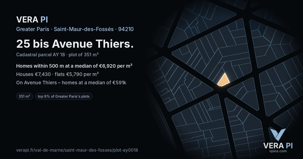 25 bis Avenue Thiers, Saint-Maur-des-Fossés at night – the plot lit, the parcels around coloured by the prices near them