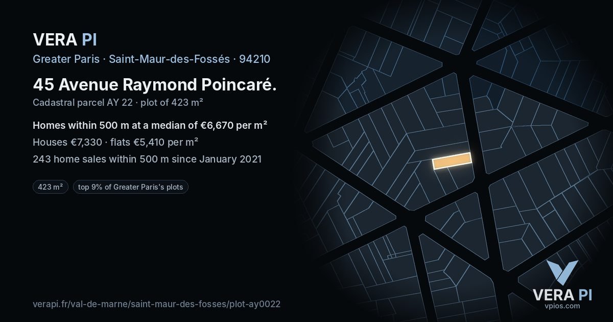 45 Avenue Raymond Poincaré, Saint-Maur-des-Fossés at night – the plot lit, the parcels around coloured by the prices near them