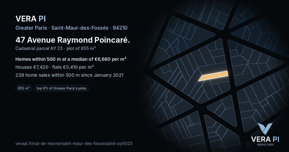 47 Avenue Raymond Poincaré, Saint-Maur-des-Fossés at night – the plot lit, the parcels around coloured by the prices near them