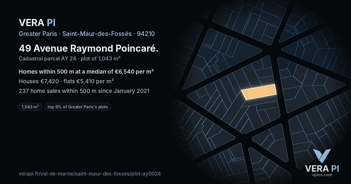 49 Avenue Raymond Poincaré, Saint-Maur-des-Fossés at night – the plot lit, the parcels around coloured by the prices near them