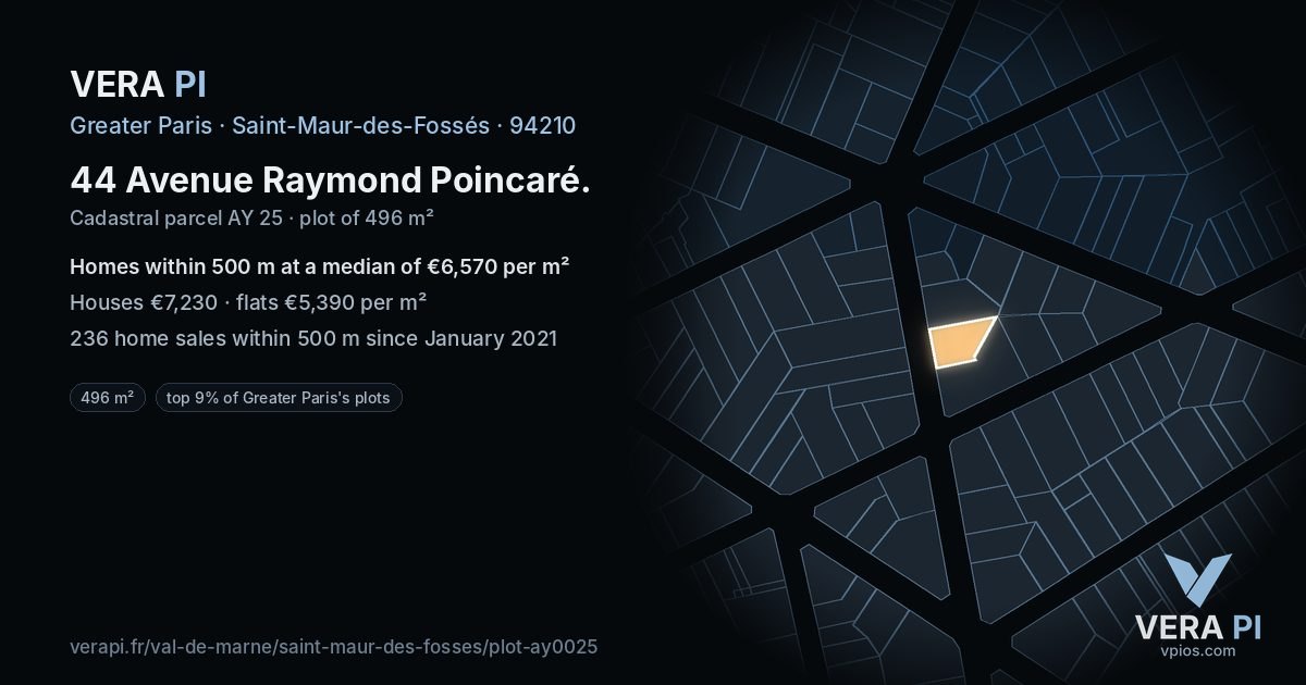 44 Avenue Raymond Poincaré, Saint-Maur-des-Fossés at night – the plot lit, the parcels around coloured by the prices near them