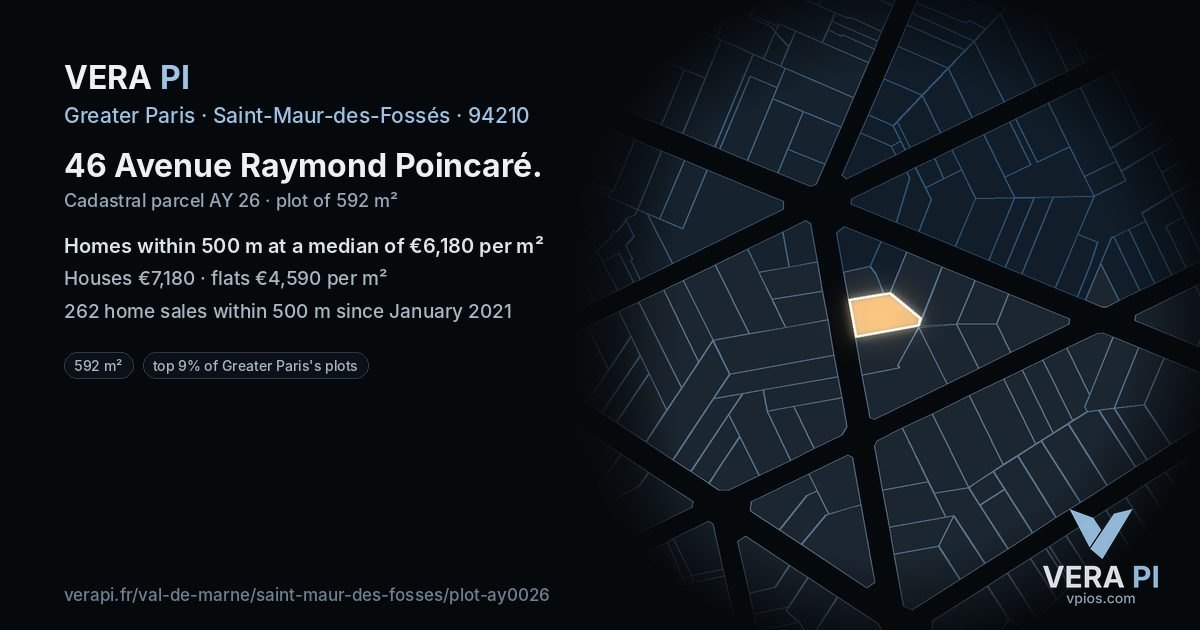 46 Avenue Raymond Poincaré, Saint-Maur-des-Fossés at night – the plot lit, the parcels around coloured by the prices near them