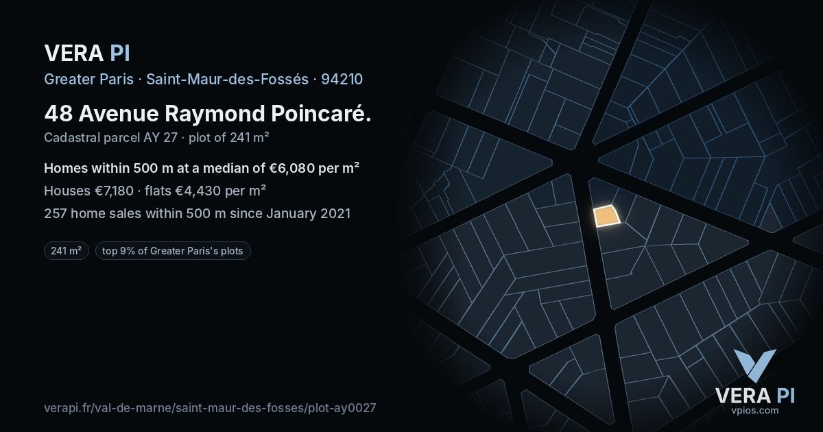48 Avenue Raymond Poincaré, Saint-Maur-des-Fossés at night – the plot lit, the parcels around coloured by the prices near them