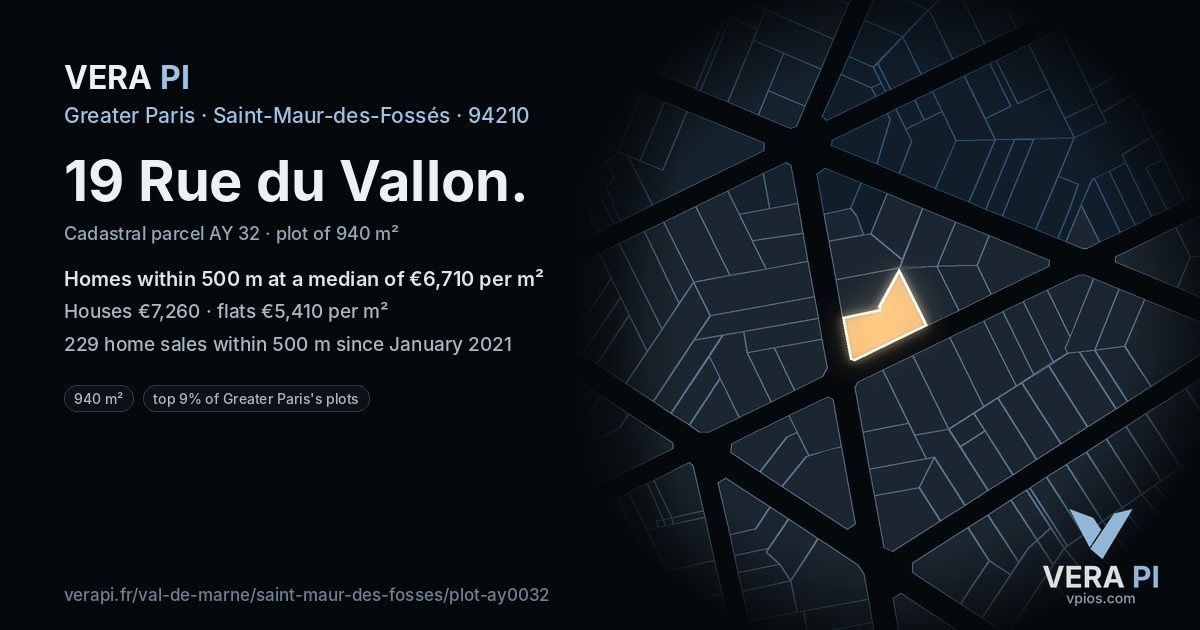 19 Rue du Vallon, Saint-Maur-des-Fossés at night – the plot lit, the parcels around coloured by the prices near them