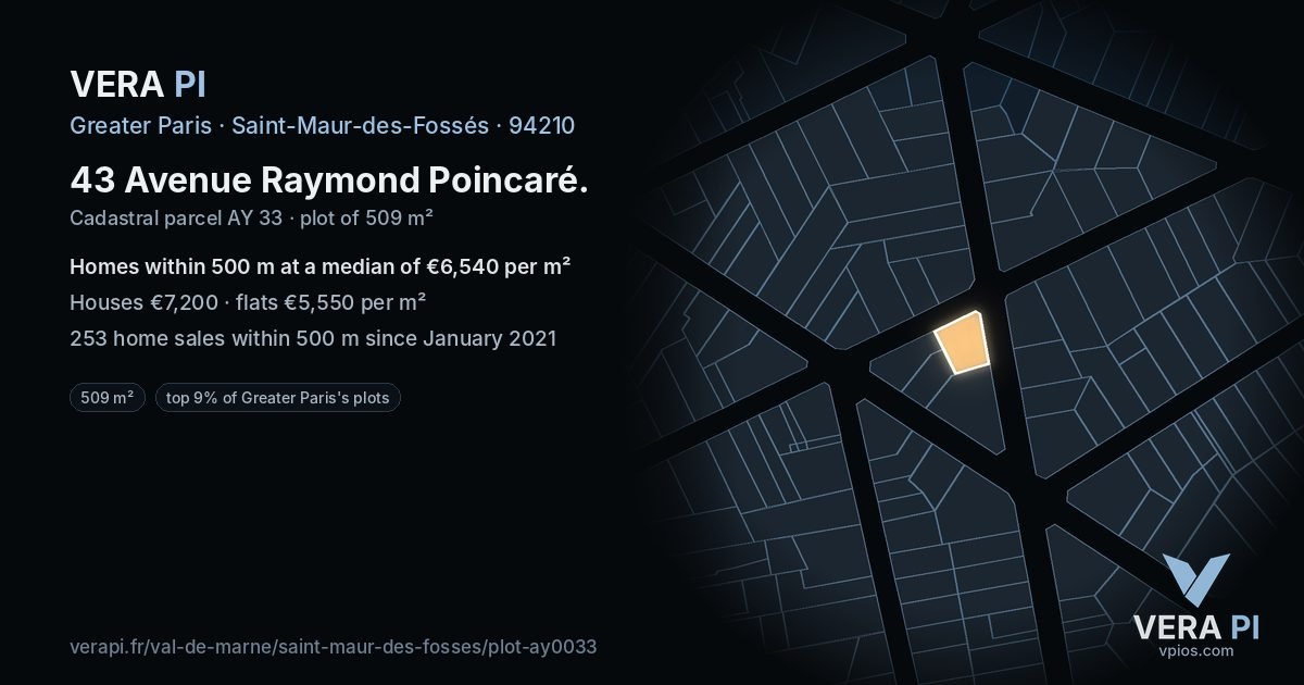 43 Avenue Raymond Poincaré, Saint-Maur-des-Fossés at night – the plot lit, the parcels around coloured by the prices near them