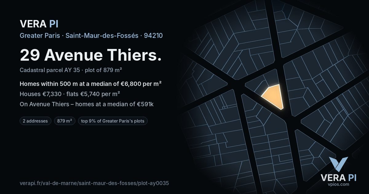 29 Avenue Thiers, Saint-Maur-des-Fossés at night – the plot lit, the parcels around coloured by the prices near them