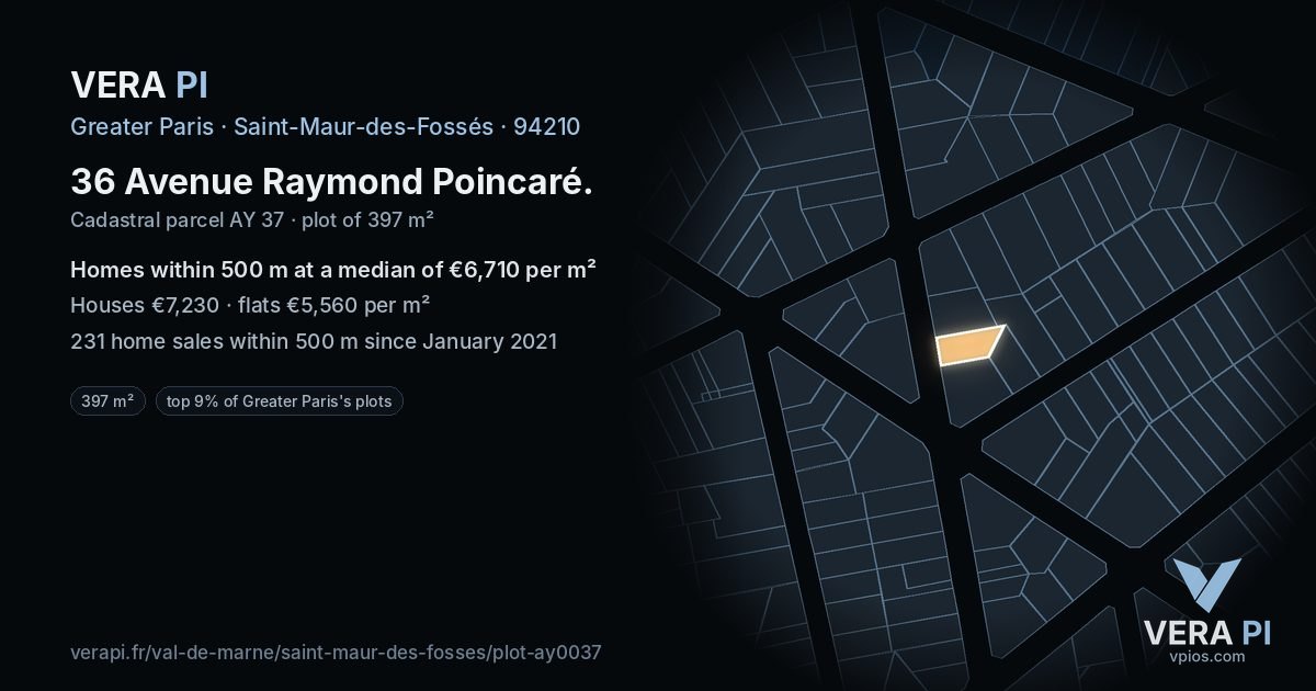 36 Avenue Raymond Poincaré, Saint-Maur-des-Fossés at night – the plot lit, the parcels around coloured by the prices near them