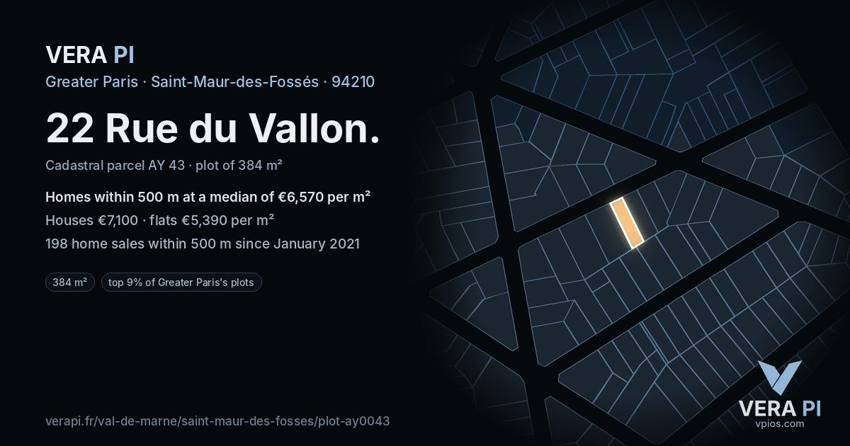 22 Rue du Vallon, Saint-Maur-des-Fossés at night – the plot lit, the parcels around coloured by the prices near them