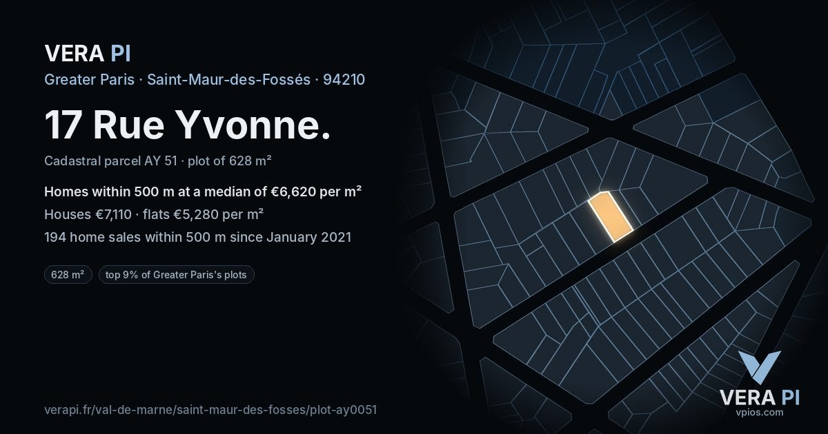 17 Rue Yvonne, Saint-Maur-des-Fossés at night – the plot lit, the parcels around coloured by the prices near them