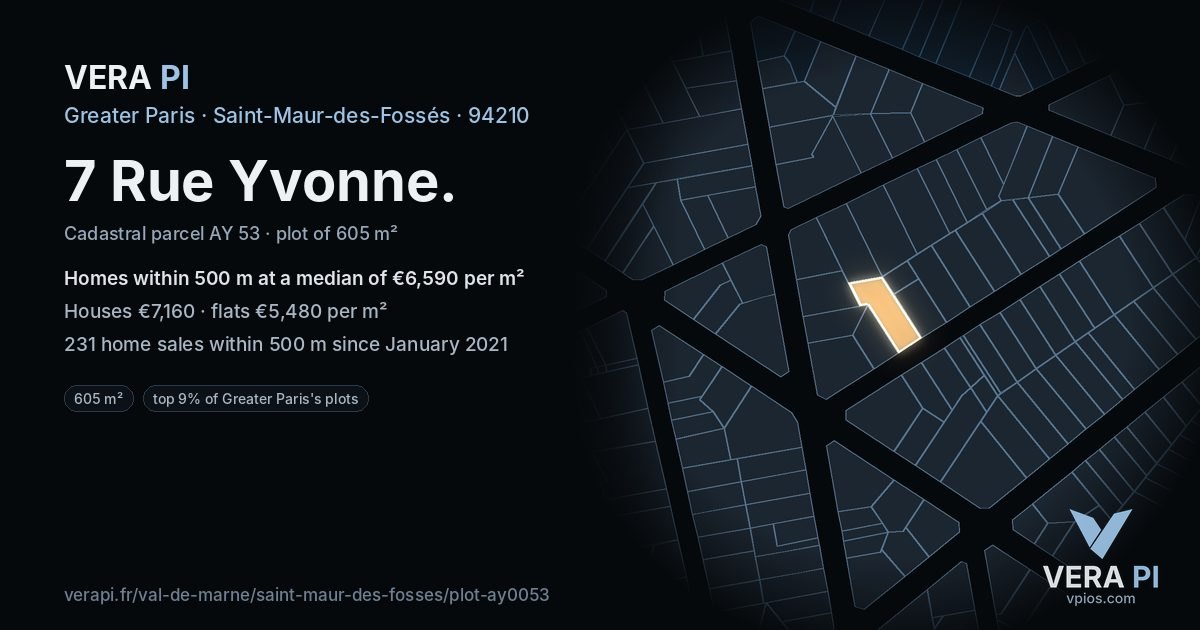 7 Rue Yvonne, Saint-Maur-des-Fossés at night – the plot lit, the parcels around coloured by the prices near them