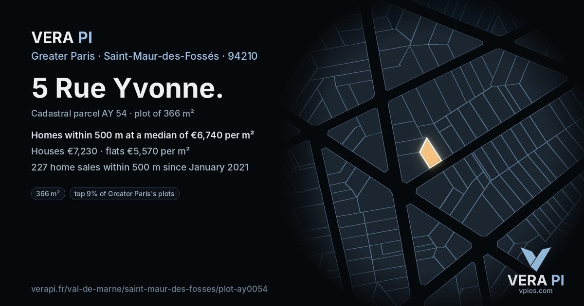 5 Rue Yvonne, Saint-Maur-des-Fossés at night – the plot lit, the parcels around coloured by the prices near them