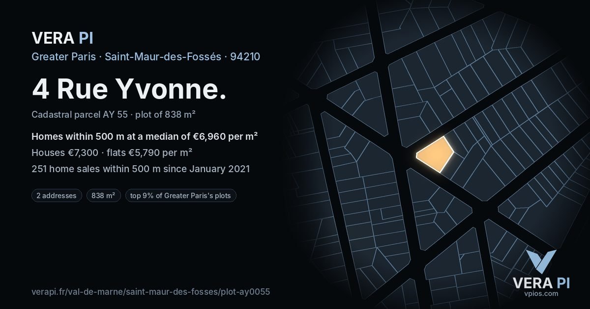 4 Rue Yvonne, Saint-Maur-des-Fossés at night – the plot lit, the parcels around coloured by the prices near them