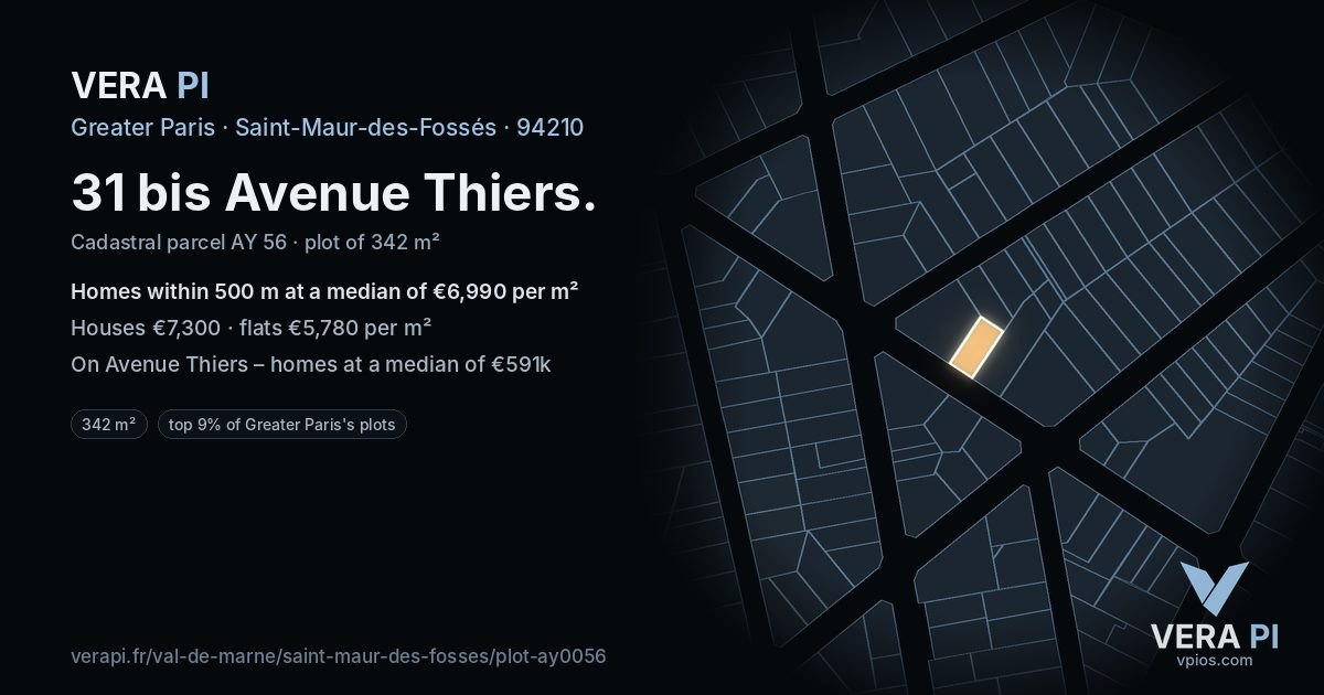 31 bis Avenue Thiers, Saint-Maur-des-Fossés at night – the plot lit, the parcels around coloured by the prices near them