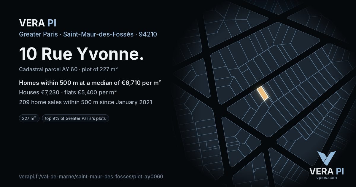 10 Rue Yvonne, Saint-Maur-des-Fossés at night – the plot lit, the parcels around coloured by the prices near them