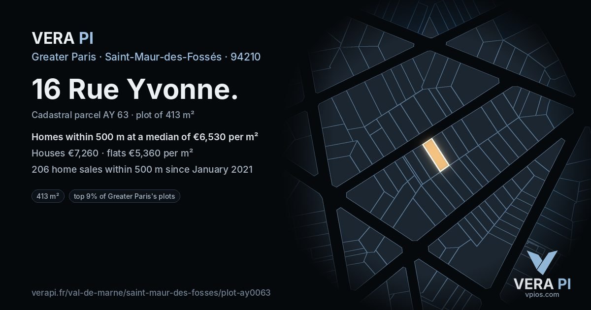 16 Rue Yvonne, Saint-Maur-des-Fossés at night – the plot lit, the parcels around coloured by the prices near them