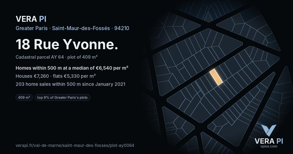 18 Rue Yvonne, Saint-Maur-des-Fossés at night – the plot lit, the parcels around coloured by the prices near them