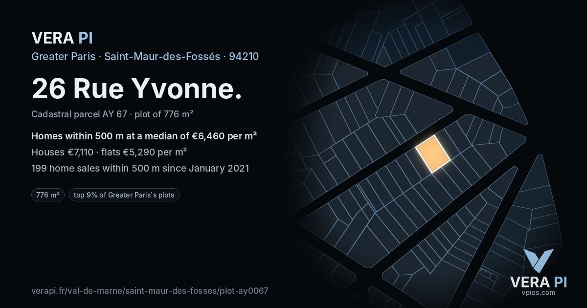 26 Rue Yvonne, Saint-Maur-des-Fossés at night – the plot lit, the parcels around coloured by the prices near them