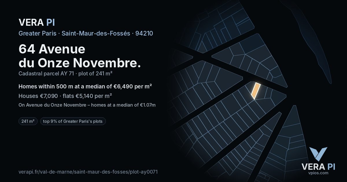 64 Avenue du Onze Novembre, Saint-Maur-des-Fossés at night – the plot lit, the parcels around coloured by the prices near them