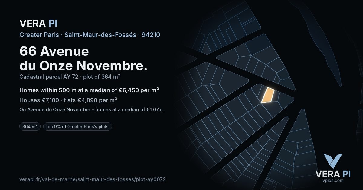 66 Avenue du Onze Novembre, Saint-Maur-des-Fossés at night – the plot lit, the parcels around coloured by the prices near them