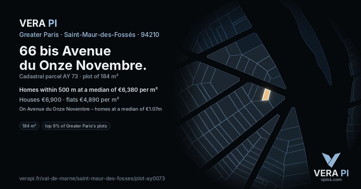 66 bis Avenue du Onze Novembre, Saint-Maur-des-Fossés at night – the plot lit, the parcels around coloured by the prices near them