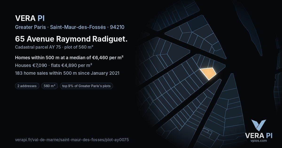 65 Avenue Raymond Radiguet, Saint-Maur-des-Fossés at night – the plot lit, the parcels around coloured by the prices near them