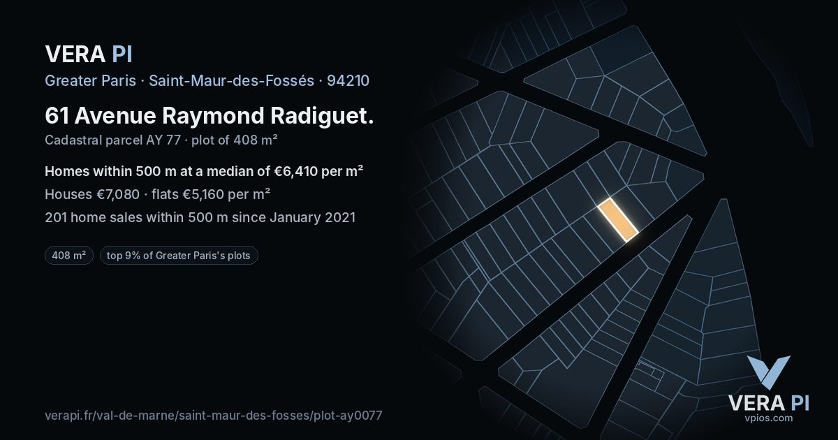 61 Avenue Raymond Radiguet, Saint-Maur-des-Fossés at night – the plot lit, the parcels around coloured by the prices near them