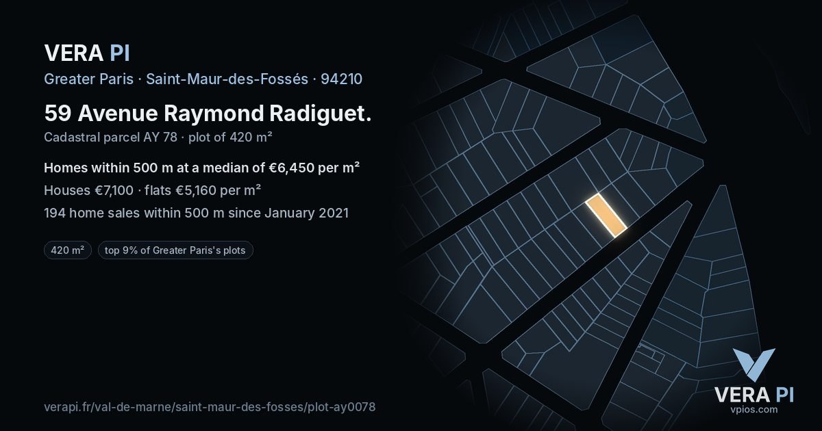 59 Avenue Raymond Radiguet, Saint-Maur-des-Fossés at night – the plot lit, the parcels around coloured by the prices near them