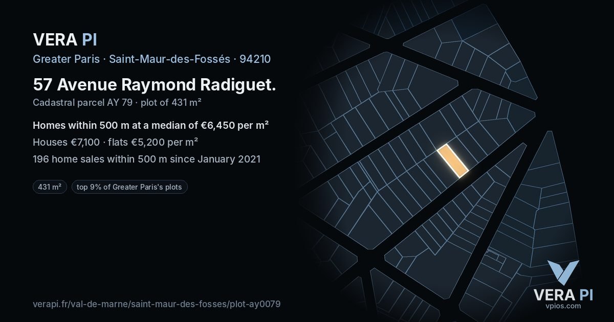 57 Avenue Raymond Radiguet, Saint-Maur-des-Fossés at night – the plot lit, the parcels around coloured by the prices near them