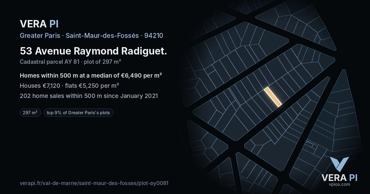 53 Avenue Raymond Radiguet, Saint-Maur-des-Fossés at night – the plot lit, the parcels around coloured by the prices near them