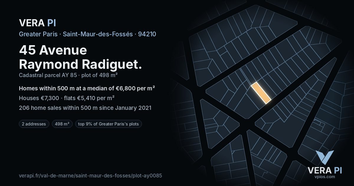 45 Avenue Raymond Radiguet, Saint-Maur-des-Fossés at night – the plot lit, the parcels around coloured by the prices near them