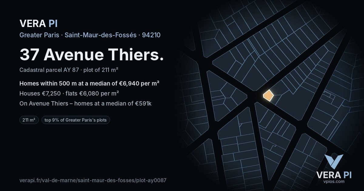 37 Avenue Thiers, Saint-Maur-des-Fossés at night – the plot lit, the parcels around coloured by the prices near them