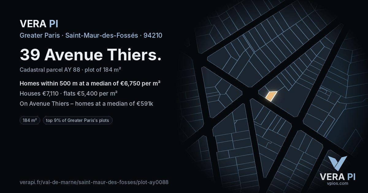 39 Avenue Thiers, Saint-Maur-des-Fossés at night – the plot lit, the parcels around coloured by the prices near them