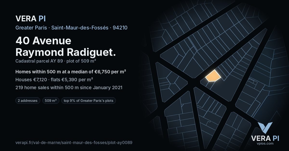 40 Avenue Raymond Radiguet, Saint-Maur-des-Fossés at night – the plot lit, the parcels around coloured by the prices near them