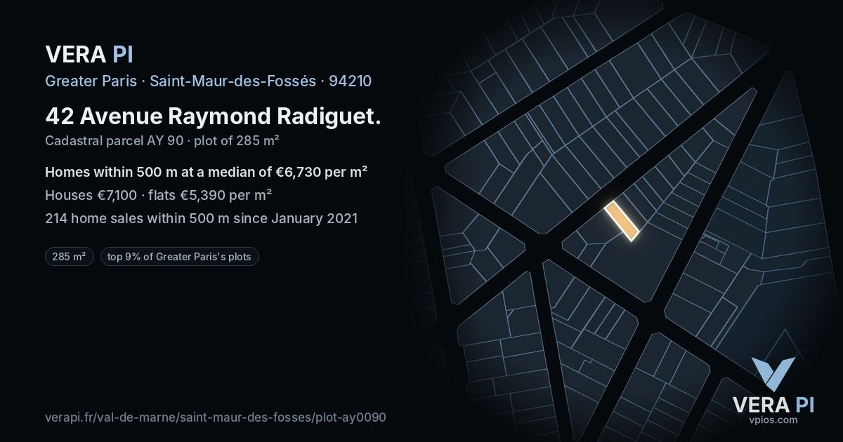 42 Avenue Raymond Radiguet, Saint-Maur-des-Fossés at night – the plot lit, the parcels around coloured by the prices near them