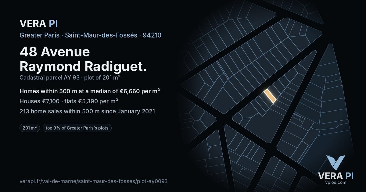 48 Avenue Raymond Radiguet, Saint-Maur-des-Fossés at night – the plot lit, the parcels around coloured by the prices near them