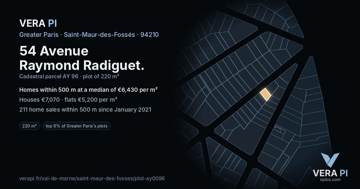 54 Avenue Raymond Radiguet, Saint-Maur-des-Fossés at night – the plot lit, the parcels around coloured by the prices near them