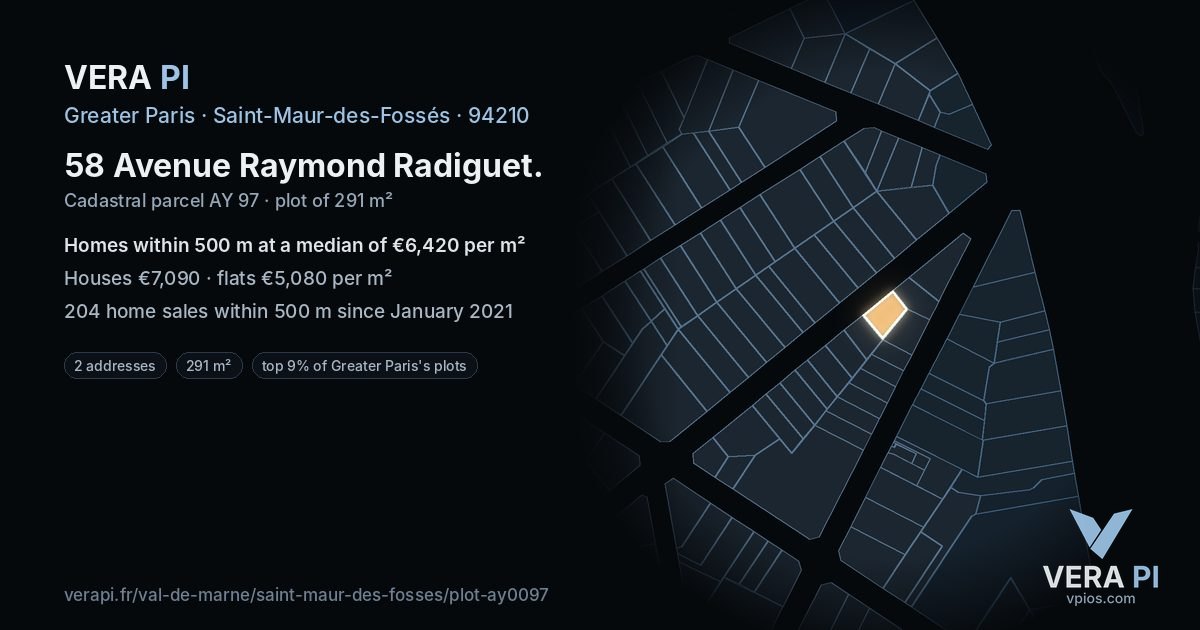58 Avenue Raymond Radiguet, Saint-Maur-des-Fossés at night – the plot lit, the parcels around coloured by the prices near them
