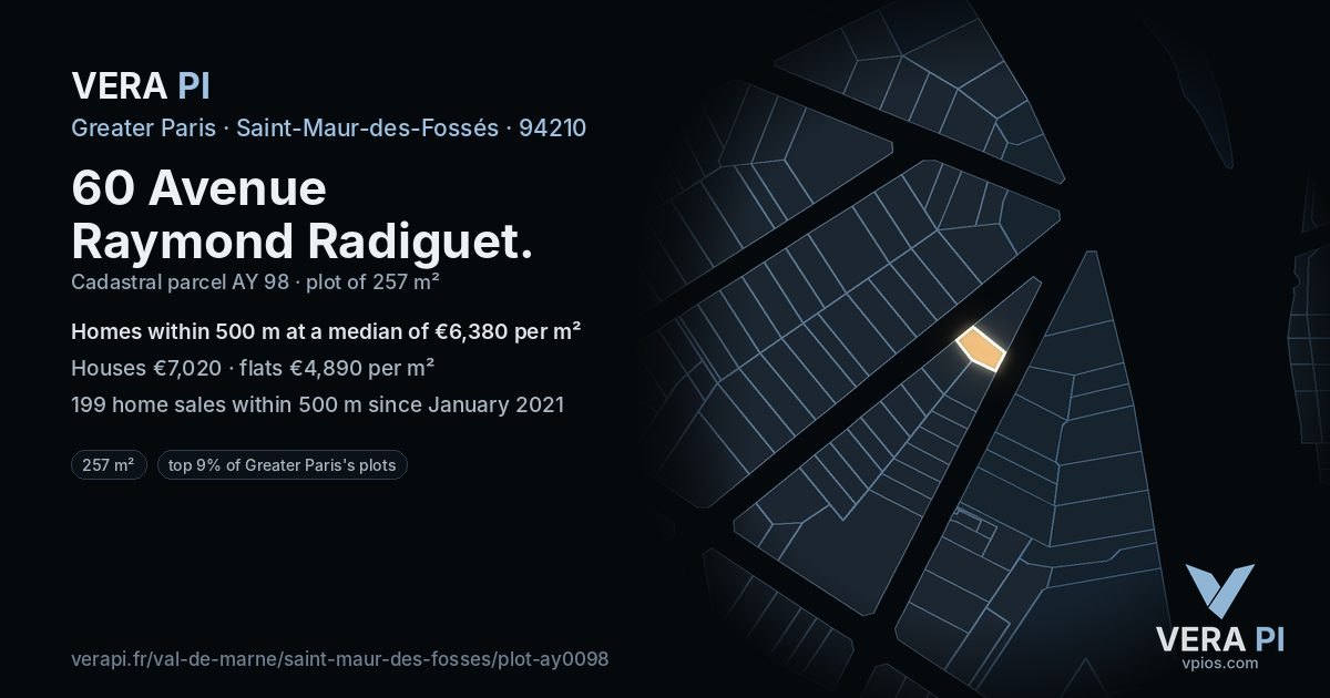 60 Avenue Raymond Radiguet, Saint-Maur-des-Fossés at night – the plot lit, the parcels around coloured by the prices near them