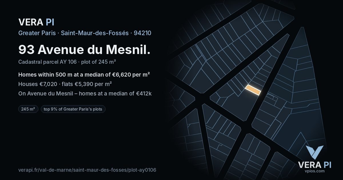 93 Avenue du Mesnil, Saint-Maur-des-Fossés at night – the plot lit, the parcels around coloured by the prices near them