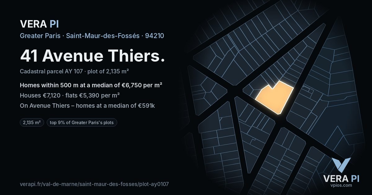 41 Avenue Thiers, Saint-Maur-des-Fossés at night – the plot lit, the parcels around coloured by the prices near them