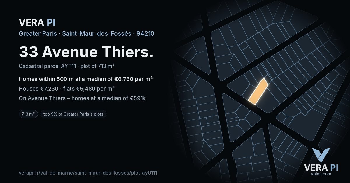 33 Avenue Thiers, Saint-Maur-des-Fossés at night – the plot lit, the parcels around coloured by the prices near them