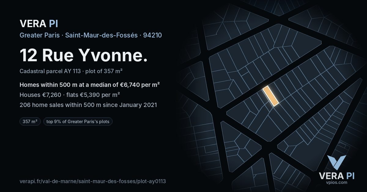 12 Rue Yvonne, Saint-Maur-des-Fossés at night – the plot lit, the parcels around coloured by the prices near them
