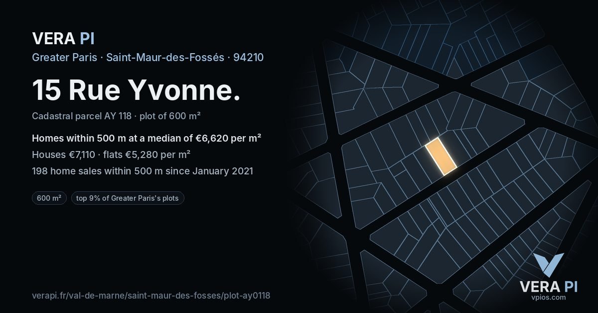 15 Rue Yvonne, Saint-Maur-des-Fossés at night – the plot lit, the parcels around coloured by the prices near them