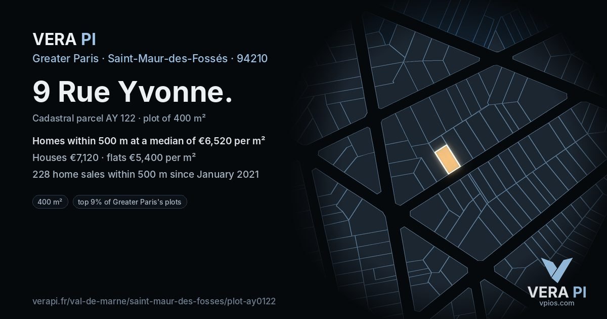 9 Rue Yvonne, Saint-Maur-des-Fossés at night – the plot lit, the parcels around coloured by the prices near them