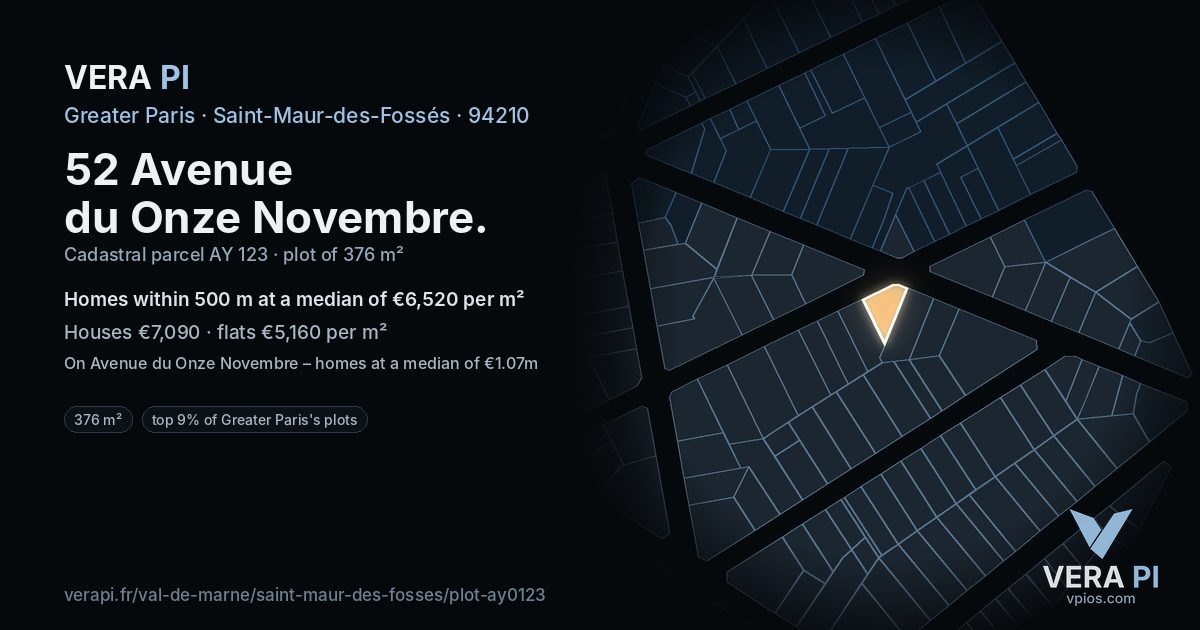 52 Avenue du Onze Novembre, Saint-Maur-des-Fossés at night – the plot lit, the parcels around coloured by the prices near them