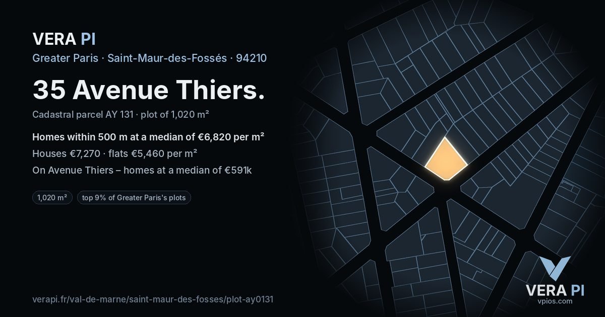 35 Avenue Thiers, Saint-Maur-des-Fossés at night – the plot lit, the parcels around coloured by the prices near them